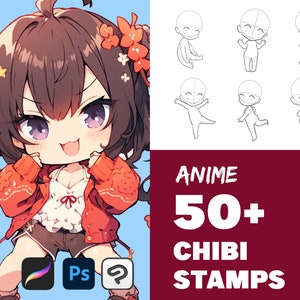 Procreate Digital Stamp Set CUTE POSES Kawaii Chibi Anime 