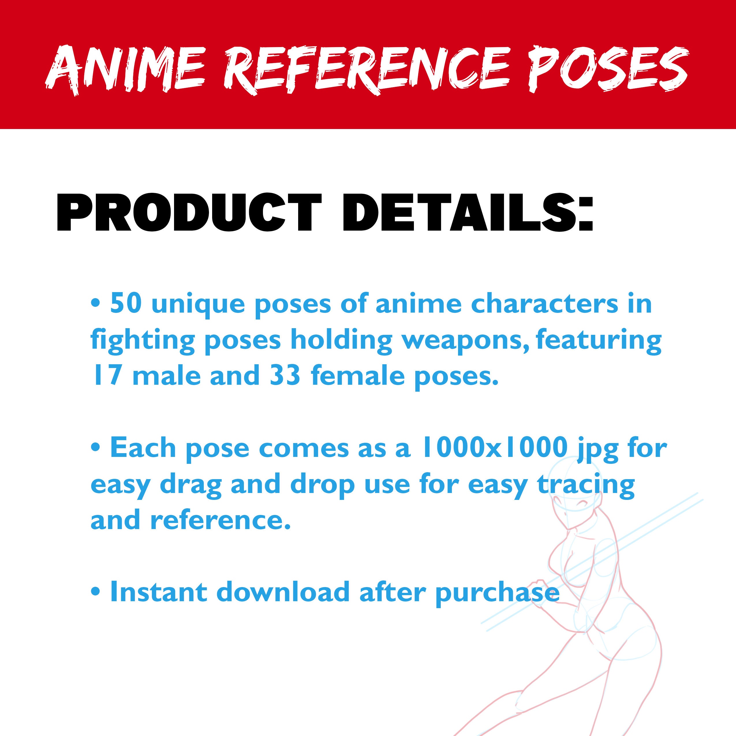 Anime Reference Poses for Artists - 50 Anime Fighting Poses Pack 1