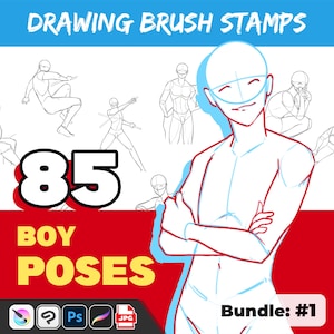 85+ Procreate Anime Male Poses - Manga Procreate Brushes - Character Drawing Poses - Clip Studio and Photoshop Set