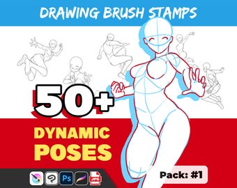 Set di pennelli per pose dinamiche: riferimento per anime e manga (Procreate, Photoshop, Clip Studio)