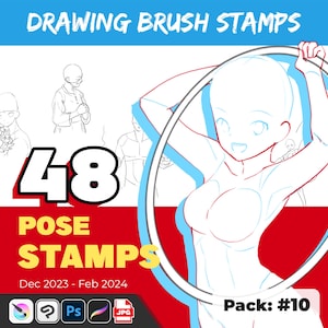 48 Procreate Body Poses - Body Stamp Brushes - Character Drawing Poses - Clip Studio and Photoshop Set - Anime Manga Reference for Drawing