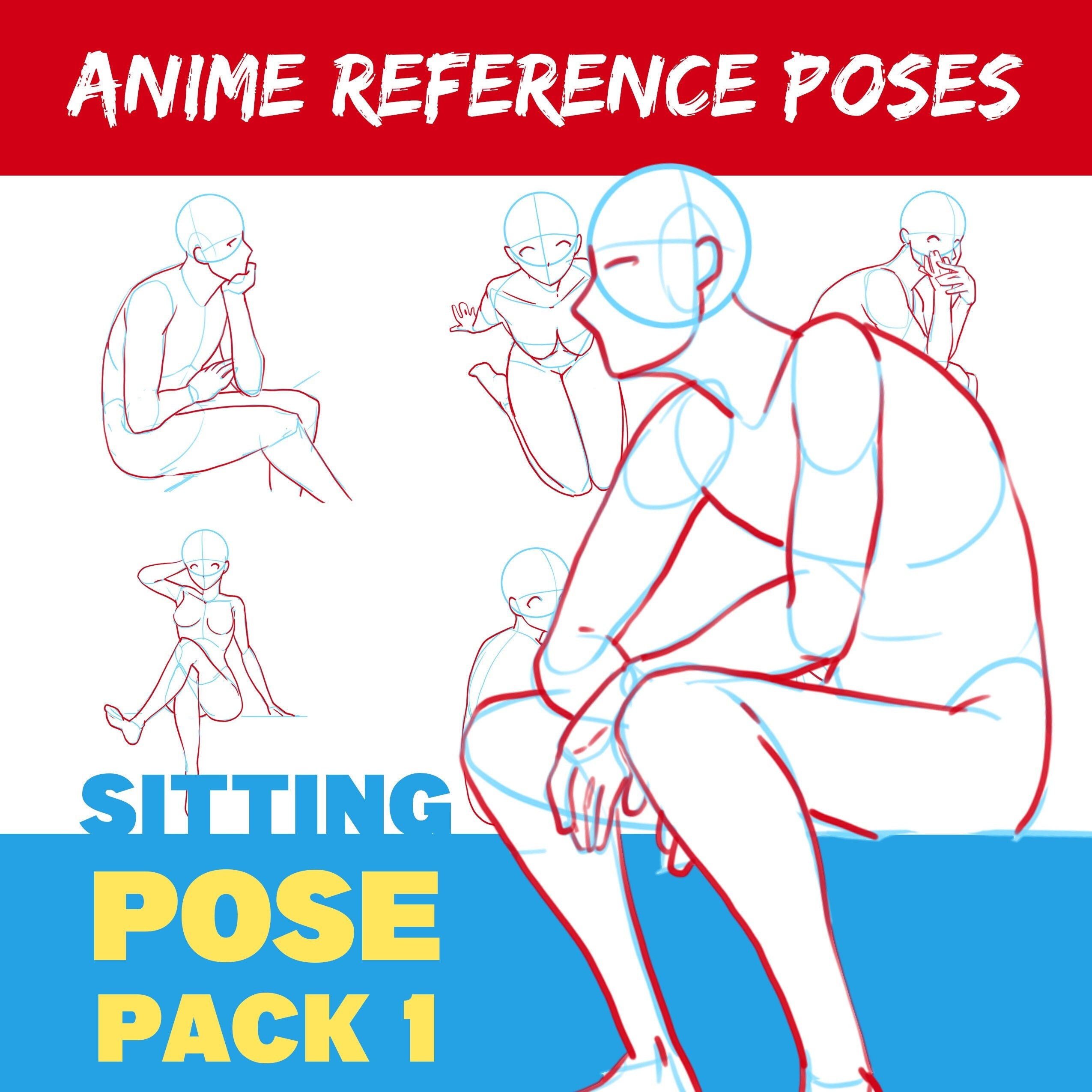 How to Draw Anime Sitting Poses with Guidelines (12 different