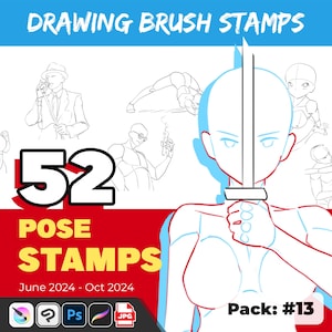 52 Procreate Body Poses - Body Stamp Brushes - Character Drawing Poses - Clip Studio and Photoshop Set - Anime Manga Reference for Drawing