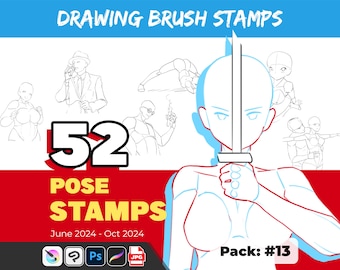 52 poses corporales para Procreate: Pinceles para dibujar manga y anime (Descarga digital)