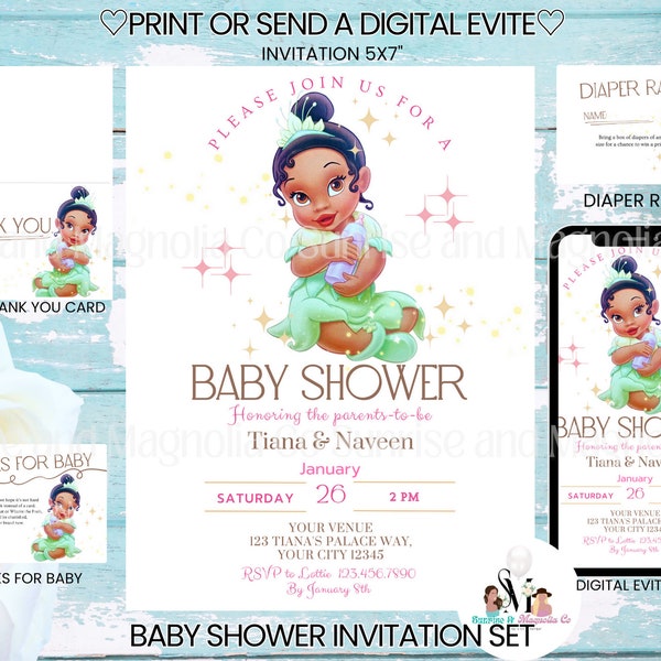 WHITNEY- Tiana Baby Shower Invite Princess Baby Shower Printables Frog Princess Baby Shower Invitation Princess Tiana Baby Shower Set