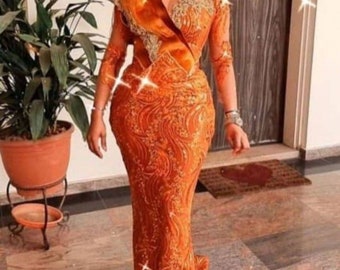 Latest Nigeria & Africa Lace Dress. Mermaid Asoebi dress/Iso Ebo African wedding Party Dress/Prom Dress/Wedding/Nigeria Wedding Dress