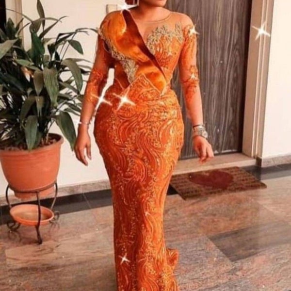 Latest Nigeria & Africa Lace Dress. Mermaid Asoebi dress/Iso Ebo African wedding Party Dress/Prom Dress/Wedding/Nigeria Wedding Dress