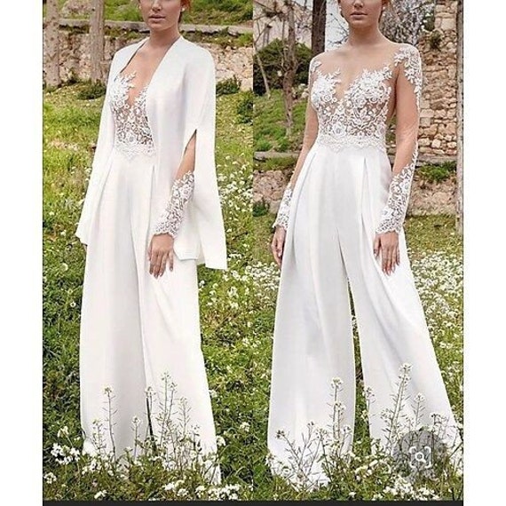 Wedding pantsuit with cape cheap