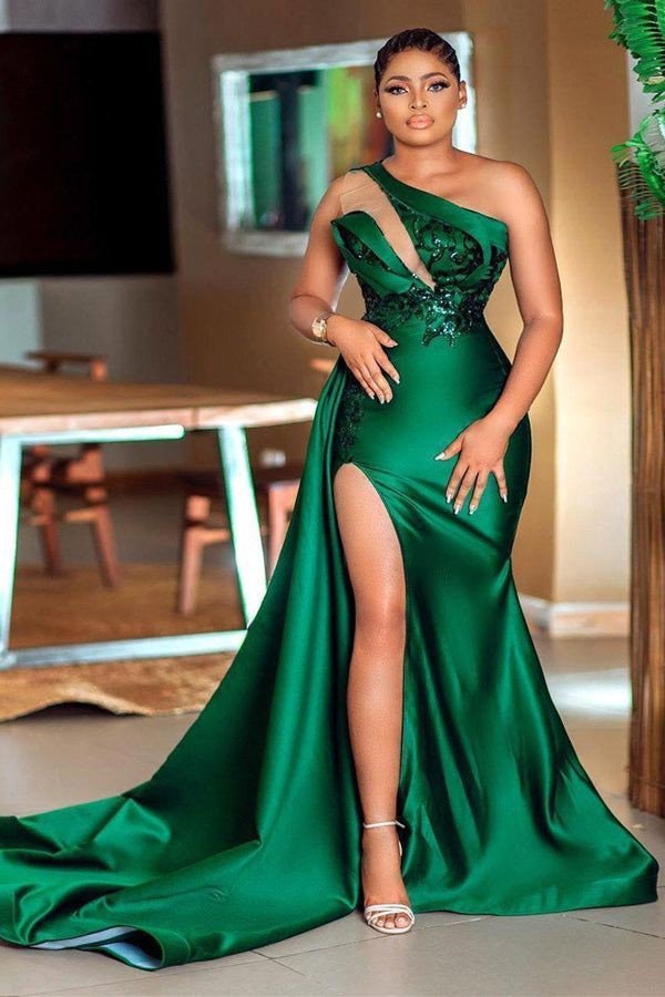 Ladivine KV1056 Size 4 Emerald Long Fitted Satin Maxi Slit Formal Prom –  Glass Slipper Formals