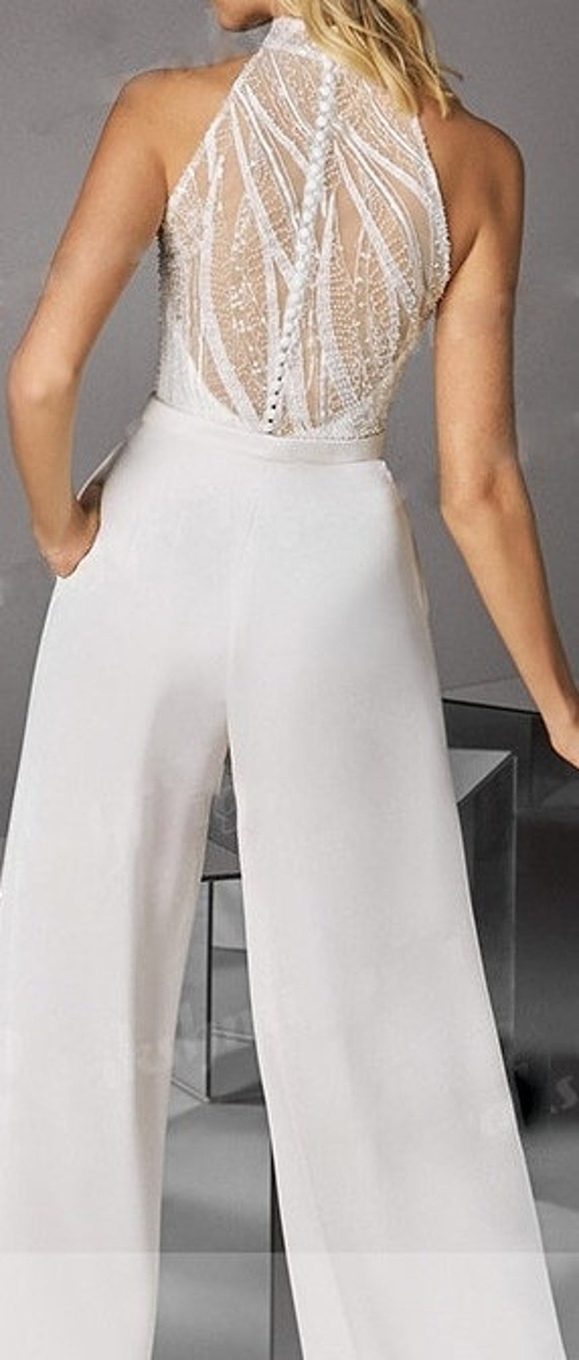 White Wedding Jumpsuit Court Wedding Outfit Prom Dress Etsy