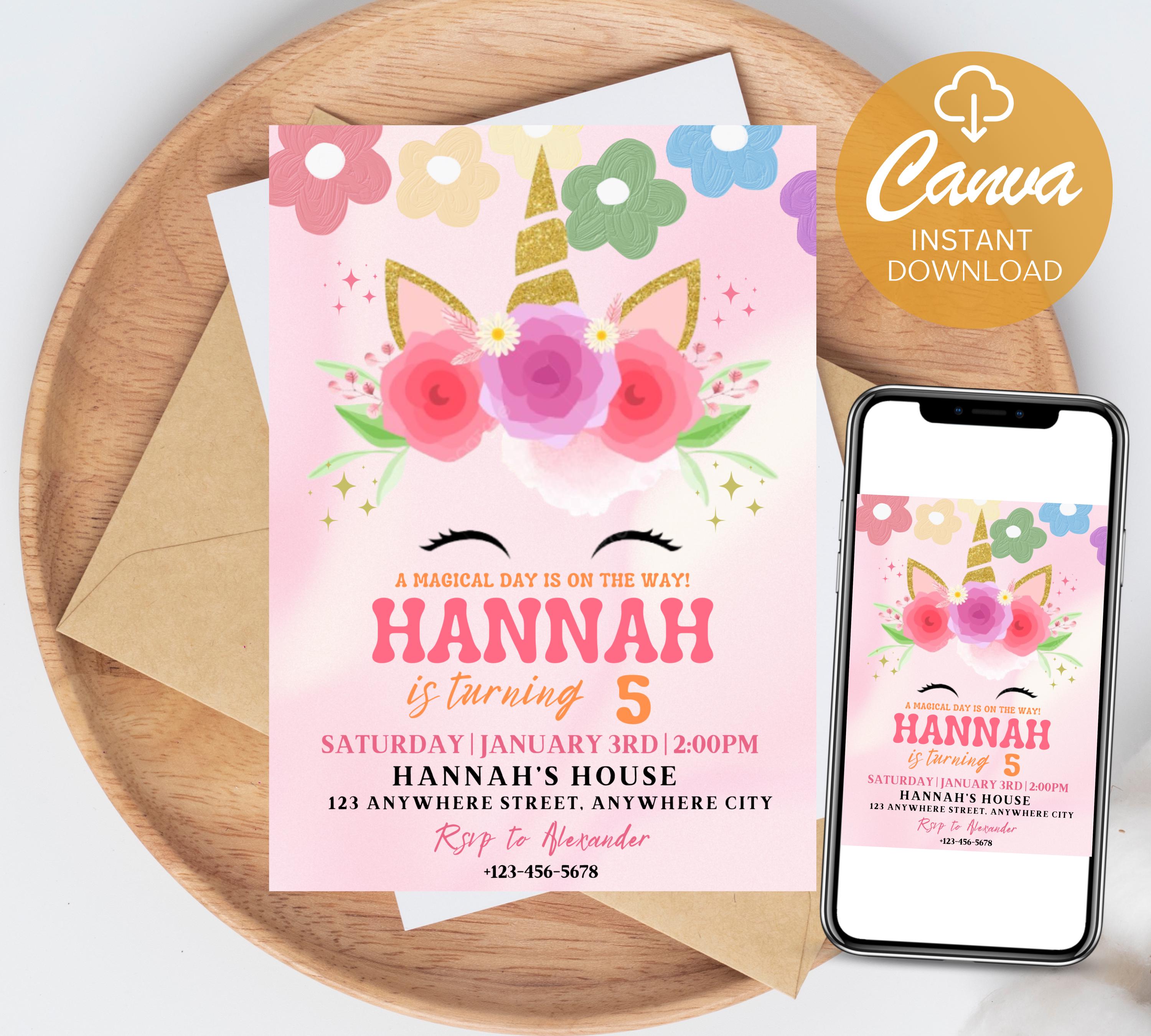 Editable Unicorn Rainbow Birthday Invitation Unicorns Rainbows Sparkles ...