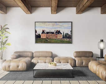 Vintage French Chateau Painting | Classic Manor House Wall Art | European Countryside Print