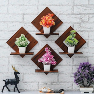 6 x 6 Zoll 4 Stück MDF Holz Quadrat Wandbehang Pflanzer Ständer / Pflanzenregal Holzwandregal
