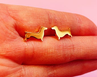 Oorknopjes schattige teckel worst hond roestvrij staal 18k vergulde oorbellen moderne studs minimale oorbellen cadeau voor haar