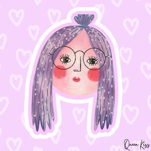 Adesivo de menina fofa em roxo, adesivo brilhante à prova d'água, adesivo de vinil, adesivo para caneca de notebook, telefone e laptop -- Artesão
