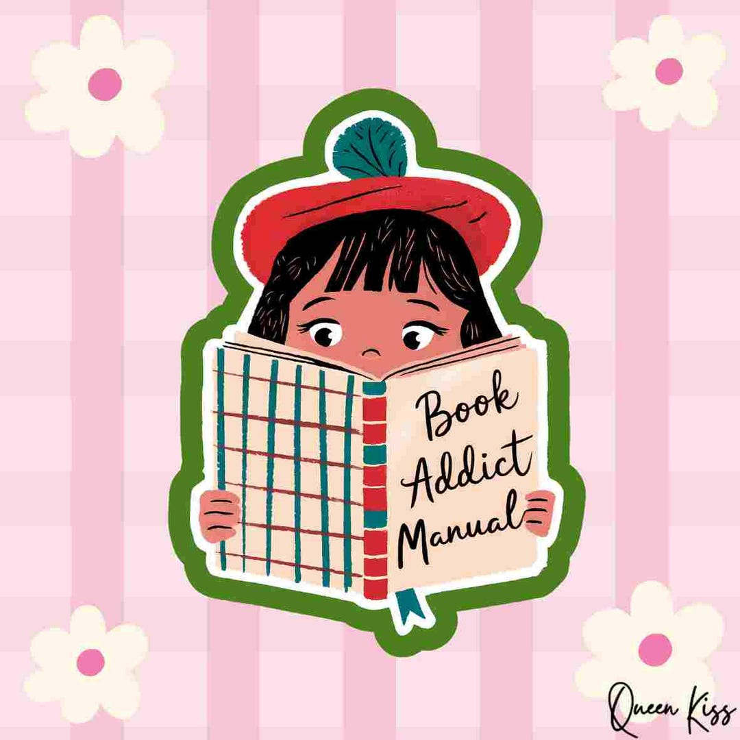 Cute Book Addict Manual Sticker, Waterproof Glossy Sticker, Vinyl ...