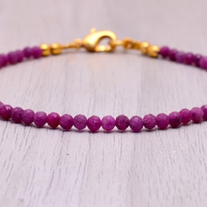 Ruby Bracelet for Women in Silver & Rose Gold, Birthday Gift for Her, Dainty Red Ruby Bracelet, Ruby Gold Bracelet, July Birthstone Bracelet