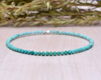 Turquoise Stretch Bracelet, Delicate Arizona Genuine Gemstone Elastic Jewelry, Small Faceted Beads