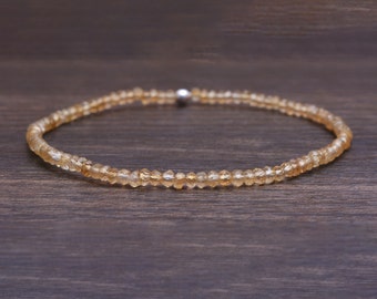 Citrine Stretch Bracelet, Delicate Beaded November Birthstone Jewelry, Elastic Stacking Bracelet