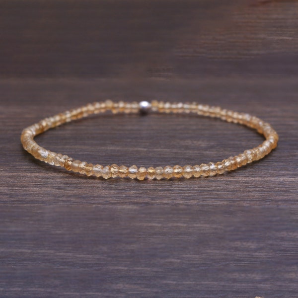 Citrine Stretch Bracelet, Delicate Beaded November Birthstone Jewelry, Elastic Stacking Bracelet