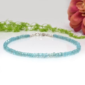 Dainty Aquamarine Bracelet: Minimalist Natural Stone, March Birthstone