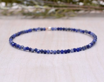 Sodalite Stretch Bracelet, Beaded Dainty Blue Elastic Jewelry, November Birthstone