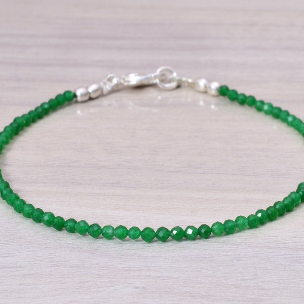 Bracelet en jade doré, argent et or rose, 3 mm Bracelet en jade africain naturel vert délicat, cadeau bracelet de guérison réglable pour femme