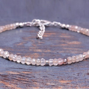 Rose Quartz Gemstone Bracelet, Tiny 3-4mm Pale Pink Gemstone & Sterling Silver or Gold Fill Bracelet, Stacking Bracelet, Love and Friendship
