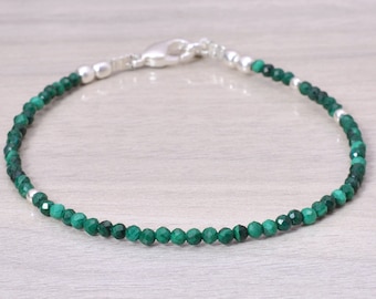 Malachite Bracelet, Genuine Malachite Bead Bracelet in Sterling Silver, Gold & Rose Gold, Malachite Jewellery