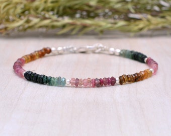 Watermelon Tourmaline Bracelet, Rose Gold Beads, Watermelon Tourmaline Jewelry, Multi Color, Gemstone Jewelry