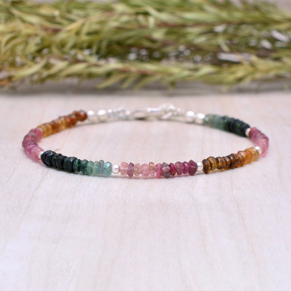 Watermelon Tourmaline Bracelet, Rose Gold Beads, Watermelon Tourmaline Jewelry, Multi Color, Gemstone Jewelry