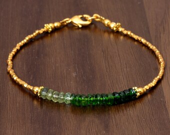 Natural Green tourmaline faceted beads stacking bracelet for men or women, wrist mala for healing, meditation,chakra, balance, gift.