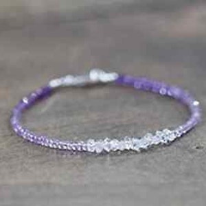 AA+ Facedted Shaded Amethyst+White Herkimer Diamond Quartz Bracelet