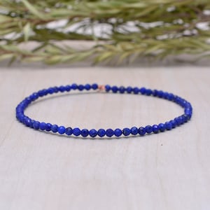 Lapis Lazuli Stretch Bracelet, Ultra Delicate Faceted Tiny Beads Gemstone Jewelry, Elastic Stacking Bracelet, Simple Minimal