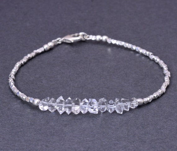 Herkimer Diamond Bracelet, Silver or Gold Beads, Dainty Crystal Bracelet, Delicate Quartz Jewelry, April Birthstone, Special Gift for Her