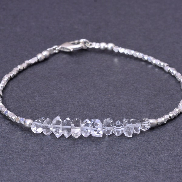 Herkimer Diamond Bracelet, Silver or Gold Beads, Dainty Crystal Bracelet, Delicate Quartz Jewelry, April Birthstone, Special Gift for Her