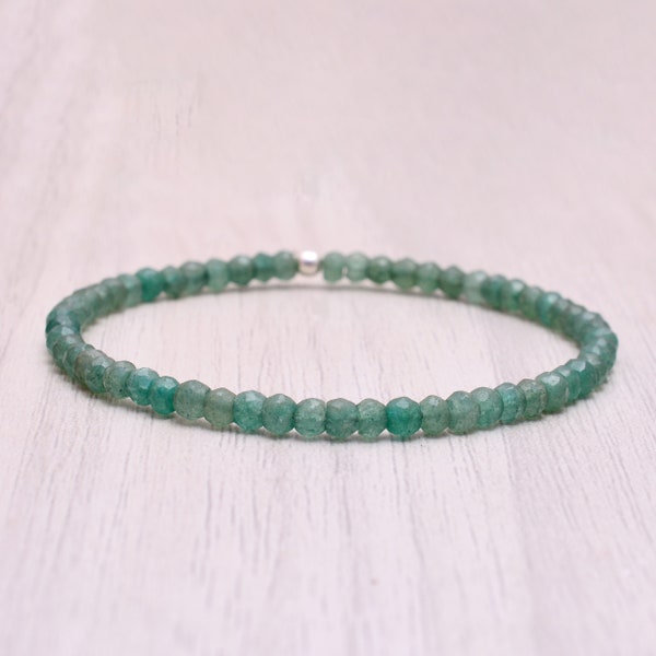 Green Aventurine Stretch Bracelet, Ultra Delicate Faceted Tiny Beads Gemstone Jewelry, Elastic Stacking Bracelet, Simple Minimal