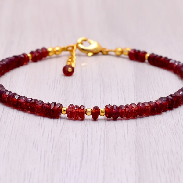 Garnet Bracelet, Garnet Jewelry, Beaded Gemstone Bracelets for Women, January Birthstone Bracelet in Sterling Silver or Gold Filled