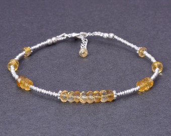 November Birthstone Bracelet, Citrine Bracelet, Citrine Jewelry, Gemstone Bracelet, Handmade Jewelry, November Birthday Gift for Her