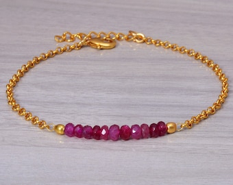 Pulseira de Rubi Bruto, Pulseira de Pedra Natal Bruta, Presentes de Aniversário de Julho para Mulheres, Joias de Rubi, Pedra Natal de Julho, Pulseira de Cristal Bruto
