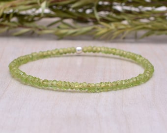 Peridot Stretch Bracelet, Ultra Delicate Beaded Peridot Elastic Jewelry, August Birthstone, Single or Double or Triple Wrap