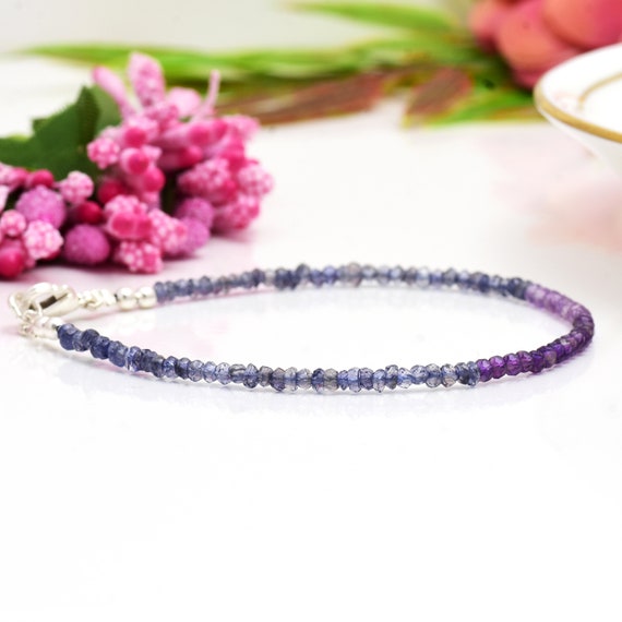 Multistone Amethyst, Rose Quartz, Iolite Cuff Bracelet Sterling Silver Beaded Multistone Amethyst, Rose Quartz, Iolite Cuff Bracelet Sterling Silver Beaded