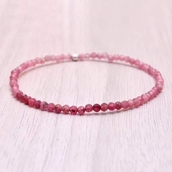 Dainty Shaded Pink Tourmaline Stretch Bracelet, Beaded Gemstone Stacking Elastic Jewelry