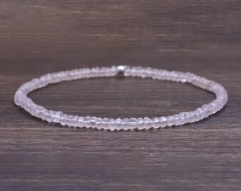 Rose Quartz Bracelet, Pale Pink Gemstone Jewelry, Delicate Beaded Stretch Bracelet