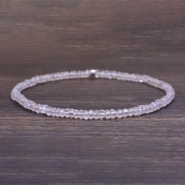 Rose Quartz Bracelet, Pale Pink Gemstone Jewelry, Delicate Beaded Stretch Bracelet