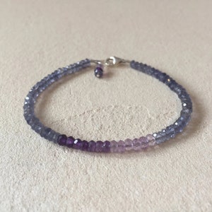 Sterling Silver Iolite Amethyst Beaded Bracelet with Dangle