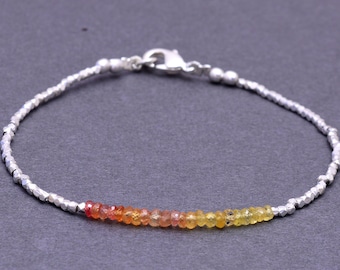 Yellow Sapphire Bracelet with Rose Gold Filled or Sterling Silver Delicate Shaded Sapphire Bracelet, Sapphire Jewelry, Beaded Ombre Bracelet