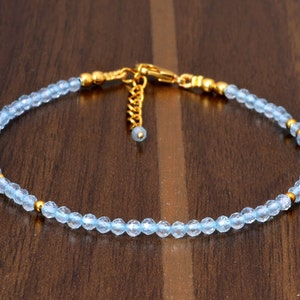 Dainty Aquamarine Bracelet: Gold or Sterling Silver Gemstone Beads