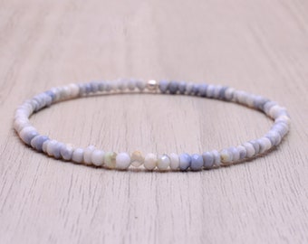 Blue Opal  Bracelet, Delicate Beaded Multi Gemstone Bracelet, Blue Genuine Gemstone Jewelry, October July Birthstone