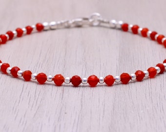 Red Carnelian Bracelet, Minimalist Carnelian Bracelet, Carnelian Stone Bracelets for Women, Carnelian Jewelry UK
